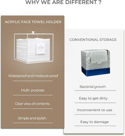 Disposable Face Towel Holder, Acrylic Face Towelettes Storage Box Compatible