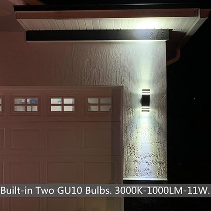 Outdoor Wall Sconce Light, LED Exterior Black Modern Wall Lamps, Porch Square Up and Down Wall Mount Lights for Garage Garden Balcony Entryway 2 Pack…