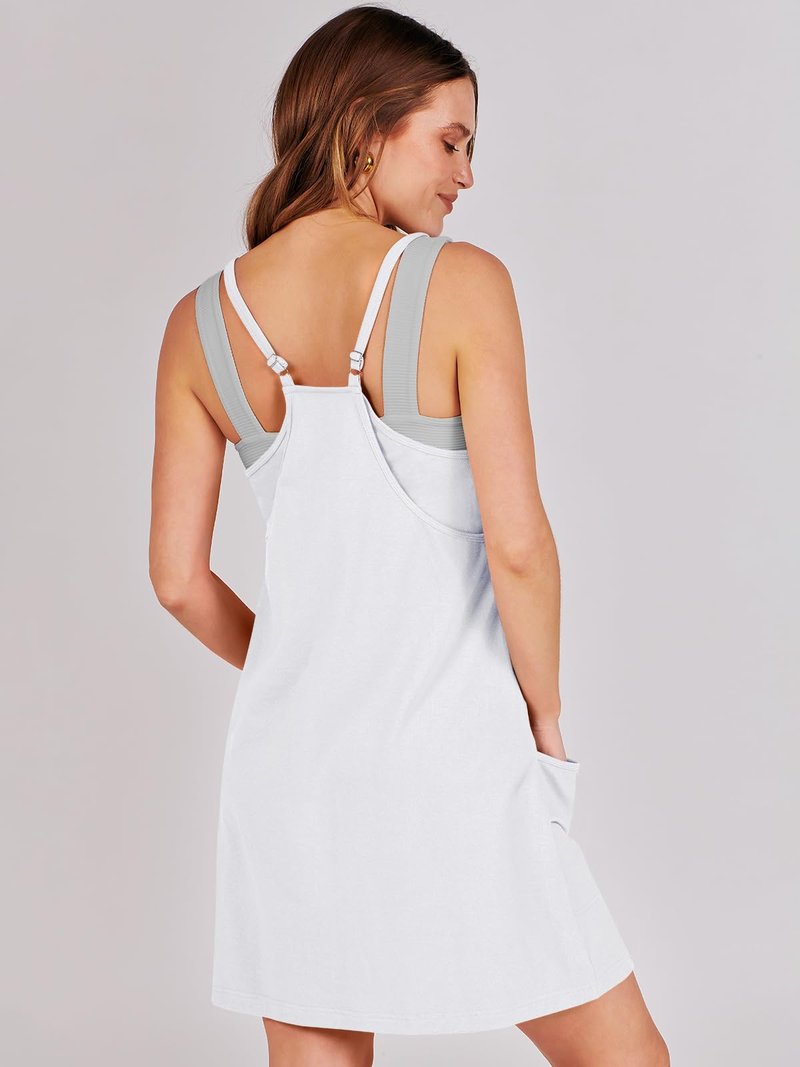 ANRABESS Women Athletic Dress Summer Tennis Workout Active Sports Mini Romper Dress Built in Shorts Travel Vacation Clothes White Medium