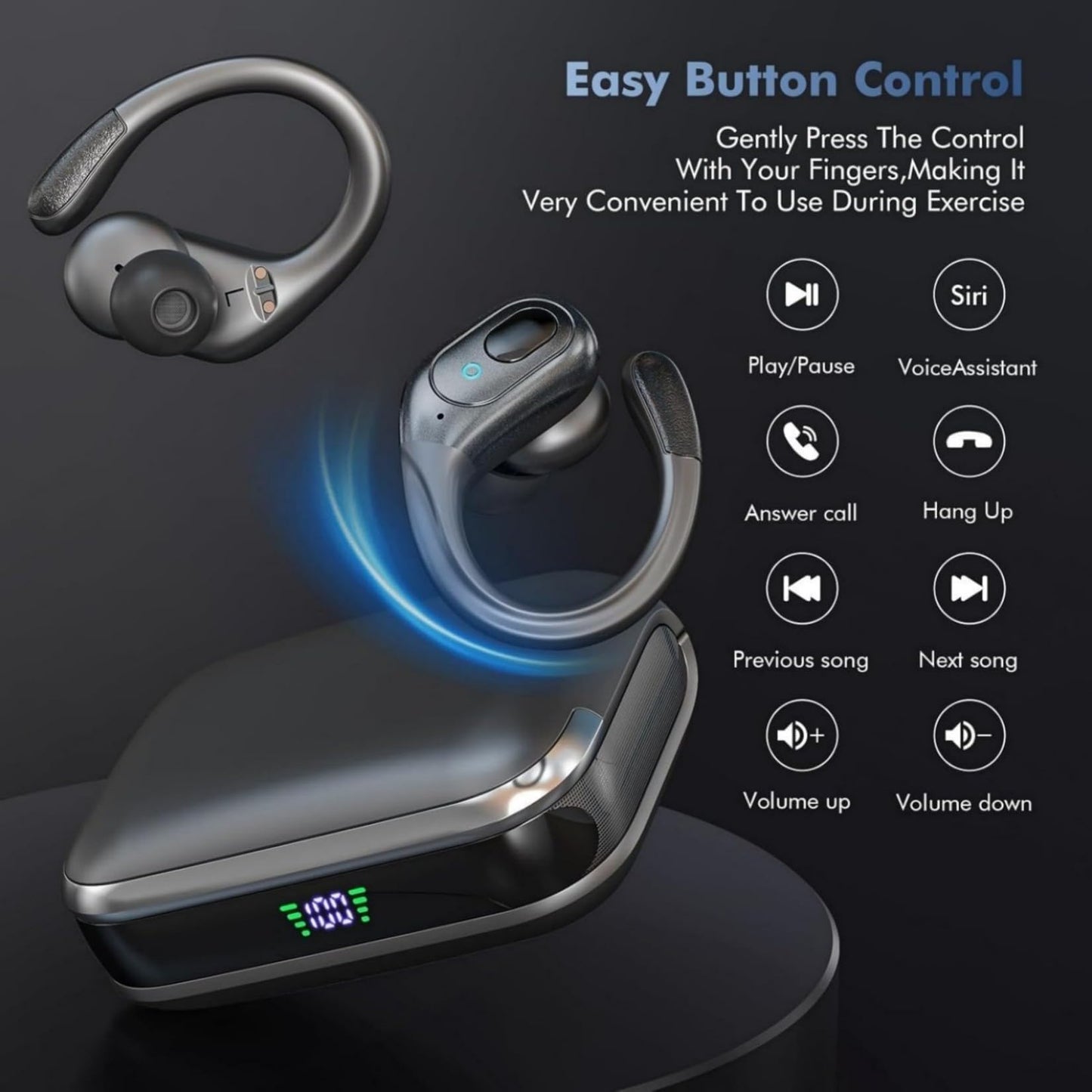 sajawass Wireless Earbuds, Sports Bluetooth Headphones, 75Hrs Playtime Ear Buds with LED Power Display, Noise Canceling Headset, IPX7 Waterproof Earphones for Workout/Running