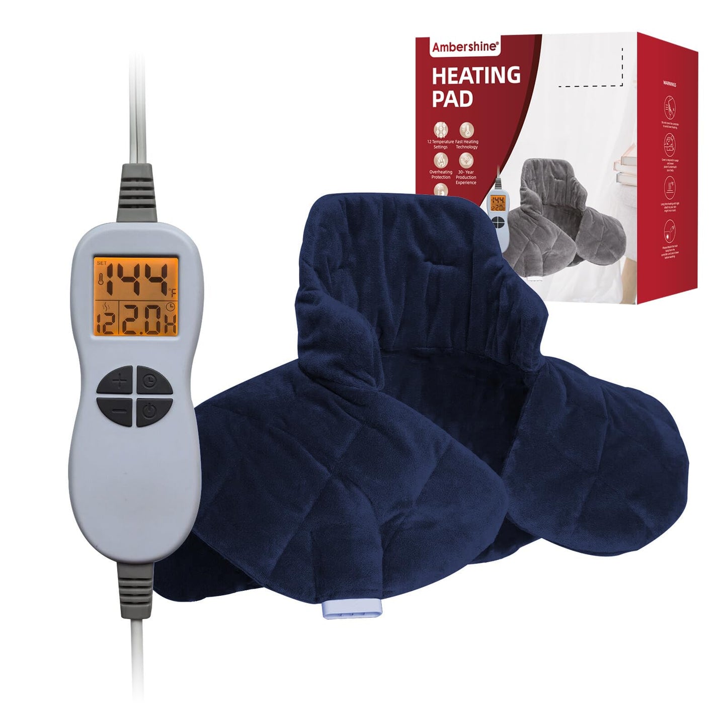 Ambershine 17''x33'' XXXL King Size Heating Pad with 12 Temperature Settings & 4 Auto-Off Countdown Timers, Pain Relief for Back/Neck/Shoulders/Abdomen/Legs, Christmas Gifts for mom dad (Dark Gray)
