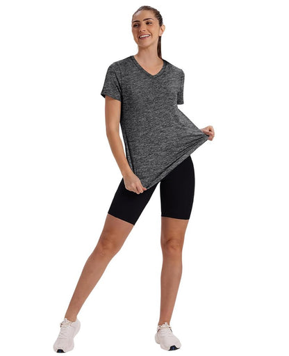 Summer Tops for Women 2026 Short Sleeve Workout Clothes Athletic Shirts Pilates Outfits Camisetas Deportivas para Mujer V Neck Dark Grey L