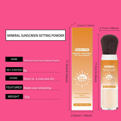 Lyjinbc Mineral Sunscreen Setting Powder, SPF 50 Transparent Brush Powder, Long-Lasting,Lightweight Breathable, Oil Control Natural Matte, Suitable for Face, Scalp & Hair