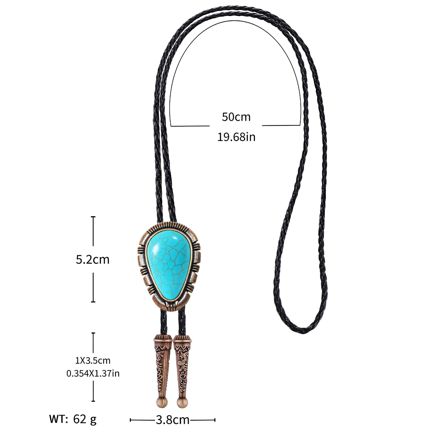 Bjesinmo Mens Bolo Tie Leather Western Ties Cowboy Necktie with Turquoise Pendant Country Western Accessories for Men