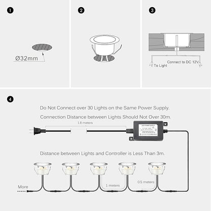 Led Deck Lights Outdoor Waterproof Low Voltage Stainless Steel 1W Outdoor Yard Garden Decoration Lamps Landscape Pathway Patio Step Stairs LED In-ground Lights Silver Border(30pcs,Warm White)