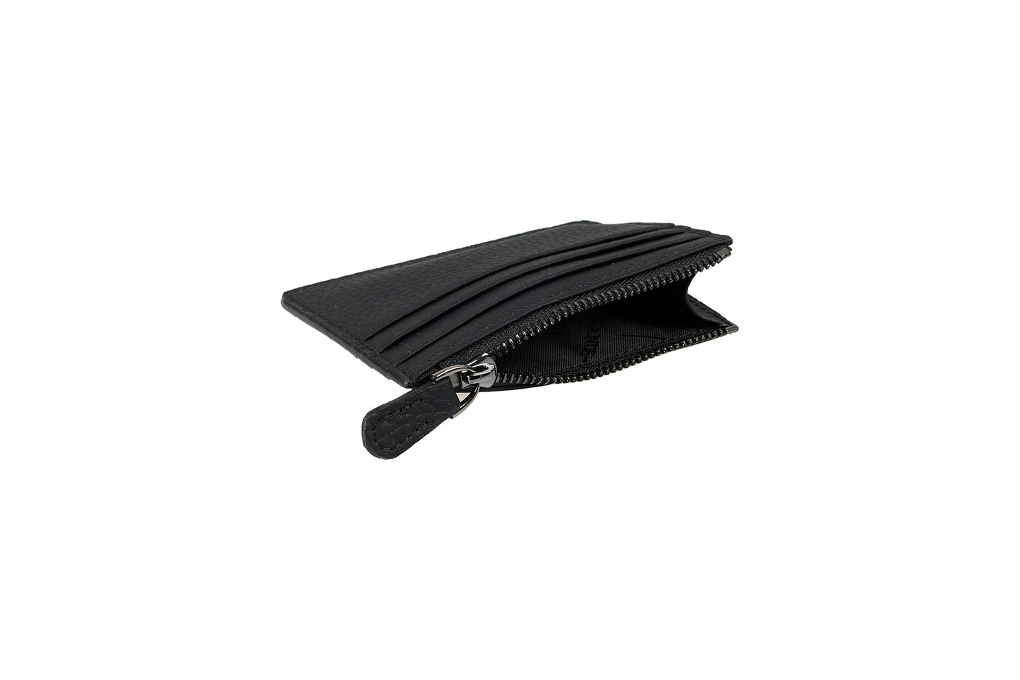 grande 3603 Genuine Leather Card Holder For Women and Men Slim Minimalist Small Zipper Wallet (BLACK)