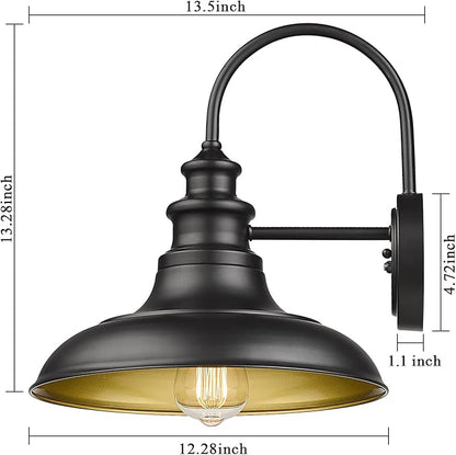 Dusk to Dawn Sensor Outdoor Barn Light Fixtures Outdoor Wall Sconces Farmhouse Wall Mount Lights Exterior Gooseneck Light Fixture Black Finish Industrial Wall Lantern for Porch, Entryways, 4 Pack