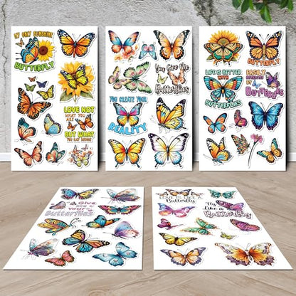 Butterfly Stickers 50 Pieces Vinyl Waterproof Decal for Laptop Water Bottle Phone Car Window Bike Motorcycle Stakeboard Scrapbook Butterflies Sticker Gifts for Kid Teen Adult