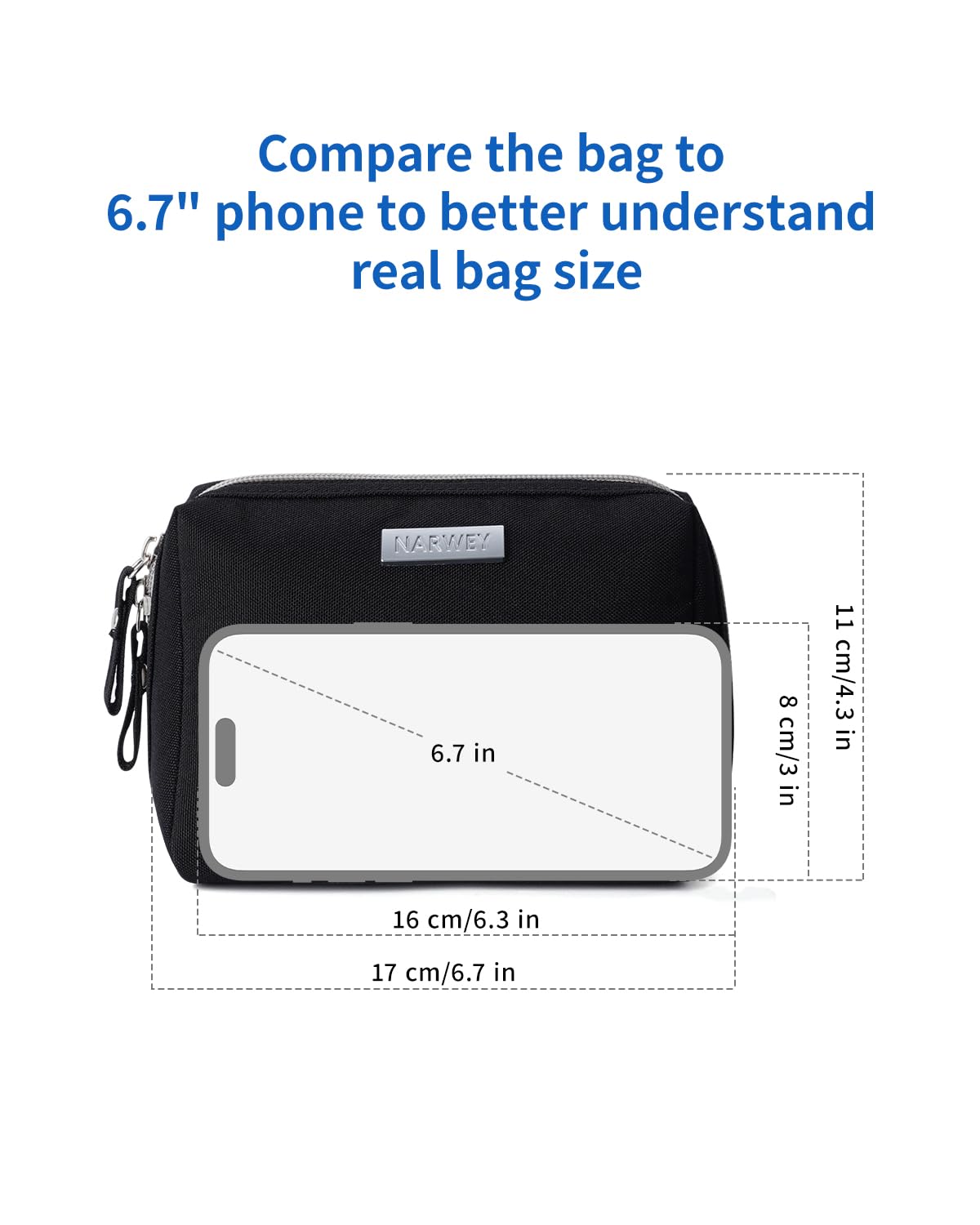 Narwey Small Makeup Bag for Purse Mini Cosmetic Bag Travel Makeup Pouch Zipper Pouch Cute Make up Bags with Compartments for Women (Small, Black)