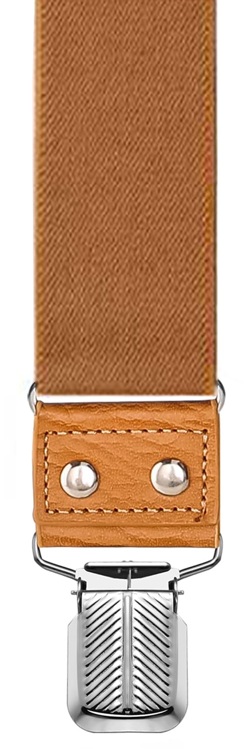 JRHEJTFZ Men's Suspenders 1.4" Wide Elastic X-Back Adjustable with 4 Metal Clips 43" Brown