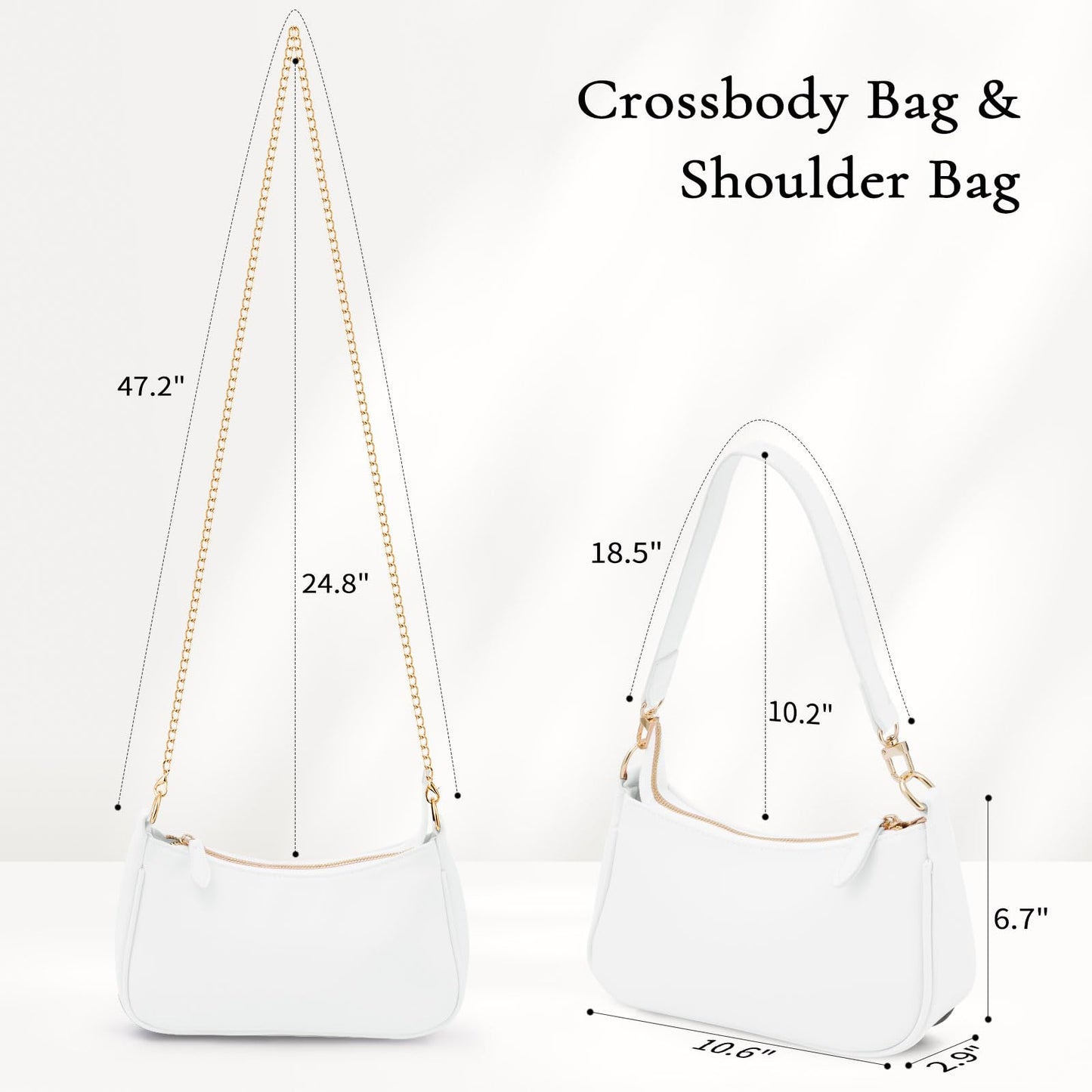 Uygafly Purses for Women Shoulder Bag and Handbags,Small Leather Purse with Removable Straps - White
