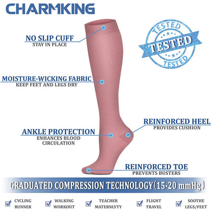CHARMKING Compression Socks for Women & Men (8 Pairs) 15-20 mmHg Graduated Copper Support Calf Socks are Best for Pregnant, Nurses - Boost Performance, Circulation, Knee High Wide Calf(L/XL, Multi 43)