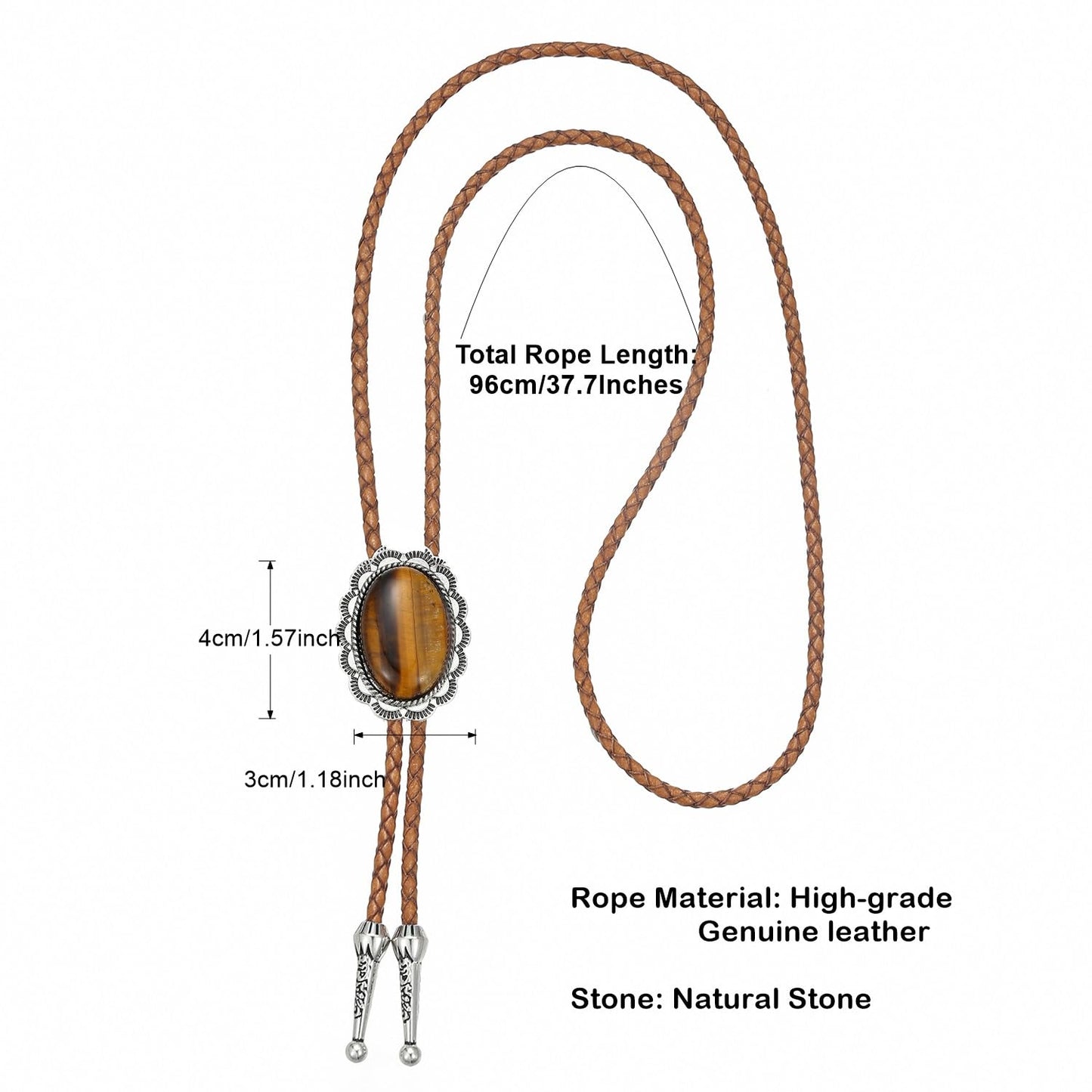 Joxevyia Western Bolo Tie for Men Women Tiger Eye Stone Cowboy Leather Necktie Vintage Accessories Adjustable Flip Clip