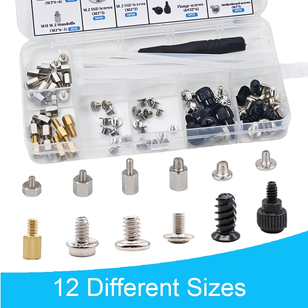 M.2 Screws, Motherboard Screw for Asus Gigabyte Asrock MSI Motherboards, Computer Screws for HDD, SSD, Fan, Power Supply, PC Case - PC Screws, M.2 Standoff and Screw