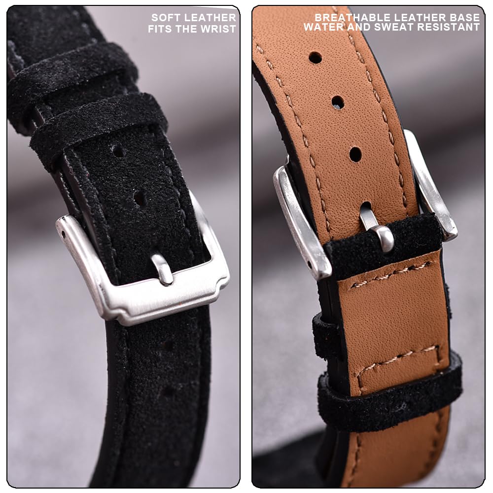 JWNSPA Unisex 18mm 19mm 20mm 22mm Super Soft Suede Leather Watch Band Quick Release Lightweight Watch Strap (Black, 18mm)