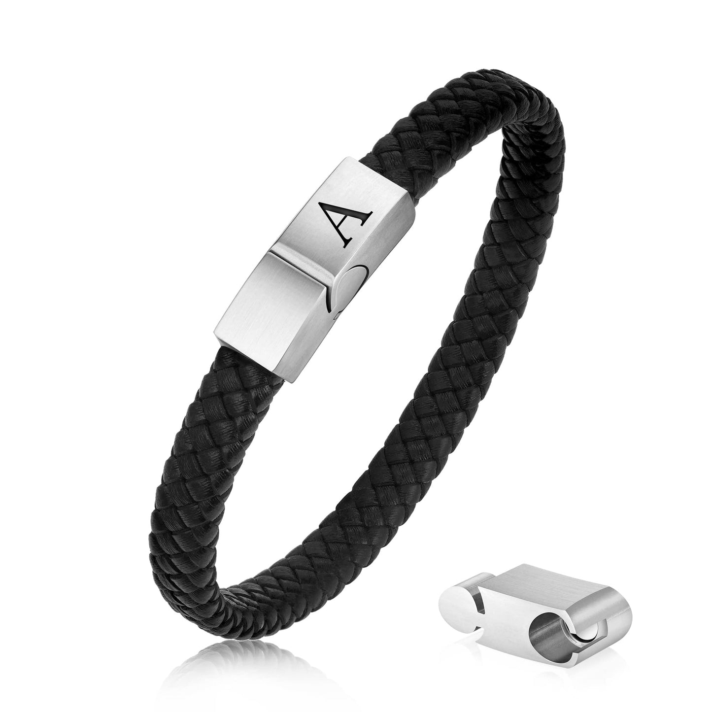 FOCOOG Gifts for Men Bracelet - Mens Bracelets with Initial Magnetic Clasp Gift for Husband Mens Leather Bracelets for Men Gift Initial A Bracelet for Men's Jewelry Men's Gifts for Dad Husband
