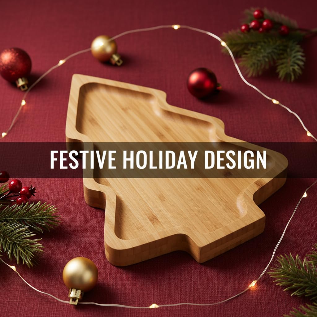 Christmas Tree Charcuterie Board, Bamboo Holiday Cheese & Serving Tray, Tree-Shaped Cutting Board for Appetizers, Fruit, Desserts & Cookies, Wooden Kitchen Platter, Gift for Holiday Parties