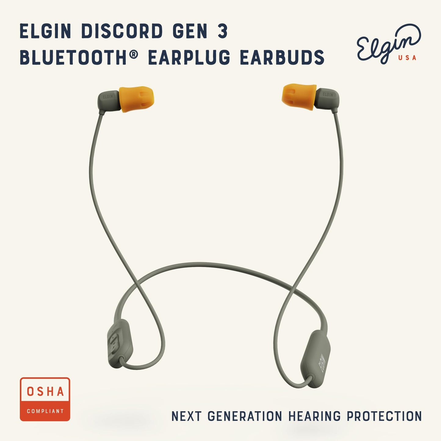 Elgin Discord Gen 3 Bluetooth Earplug Earbuds, OSHA Compliant Wireless in-Ear Headphones, 31dB NRR ANSI Certified Noise Isolation, Dynamic 8mm Driver, USB-C Charging, 14-Hour Playback