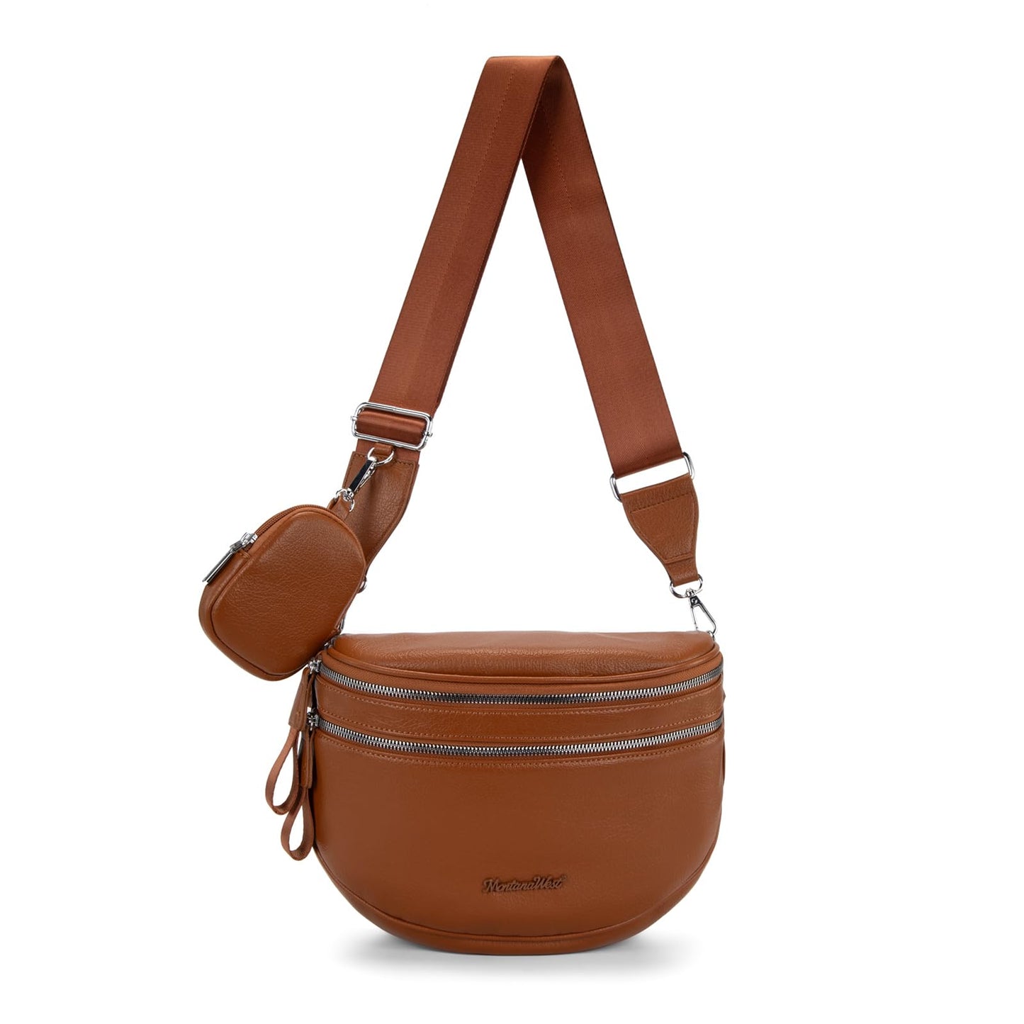 Montana West Crossbody Bags for Women Large Bum Bag Vegan Leather Purse with Adjustable Wide Strap and Coin Purse, MWC-HB-638-BR