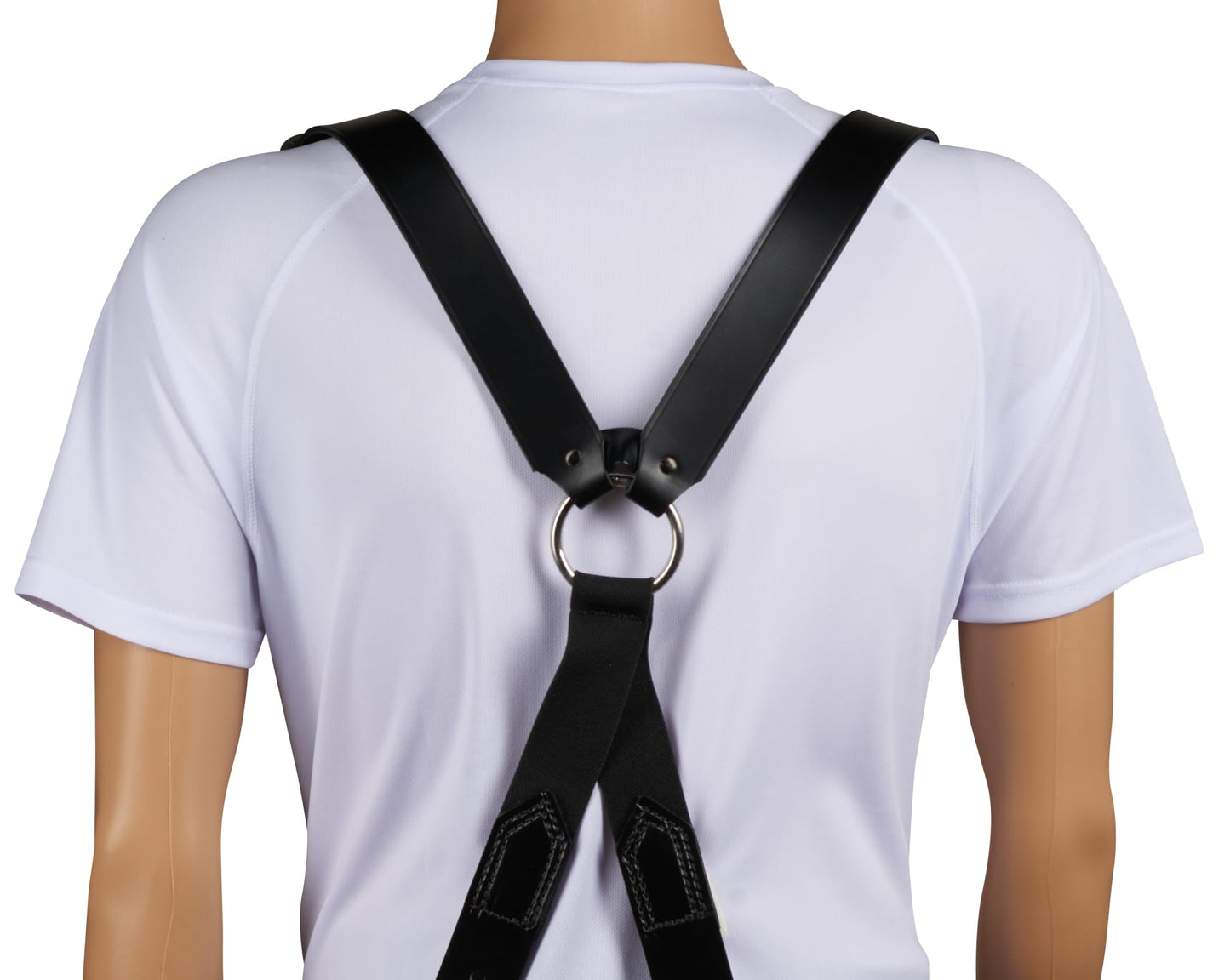 JAY-PEE Firefighter Leather Suspenders with Loop Attachment - Full Grain Black Leather, 4-Point Connection Adjustable Straps