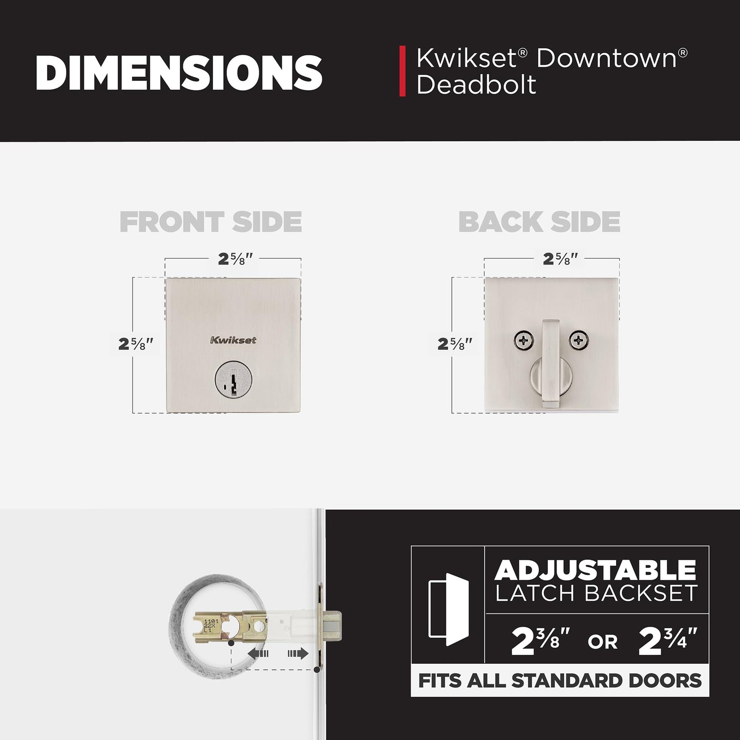 Kwikset Downtown Deadbolt Lock, Matte Black Square Exterior Keyed Front Entry Door, Pick Resistant SmartKey Rekey Security, Single Cylinder Dead Bolt, with Microban Protection