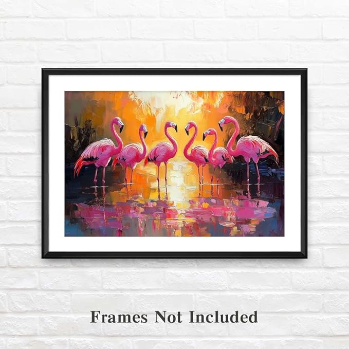 Yesad Flamingo Wall Art, Flamingo Canvas Wall Art Prints Tropical Pictures Poster Wall Décor for Living Room Bedroom Office Animal Lover Gift Home Decorations (Unframed,12”x8”, Flamingo)