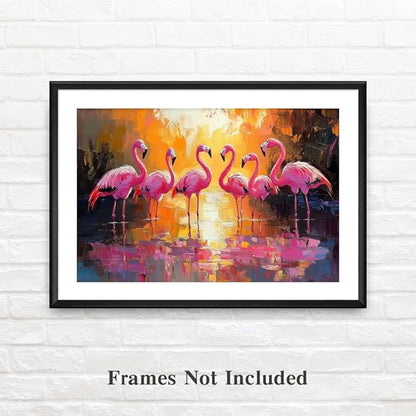 Yesad Flamingo Wall Art, Flamingo Canvas Wall Art Prints Tropical Pictures Poster Wall Décor for Living Room Bedroom Office Animal Lover Gift Home Decorations (Unframed,12”x8”, Flamingo)