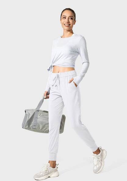 SANTINY Women's Joggers Pants Pockets Drawstring Running Sweatpants for Women Lounge Workout Jogging(White_M)