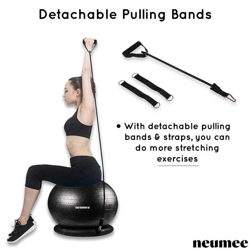 Yoga Ball Chair with 65cm Exercise Ball & 2 Resistance Bands, Stability Base for Home Office, Yoga, Pilates & Fitness, Balance Ball for Posture, Core Strength & Low Impact Workouts