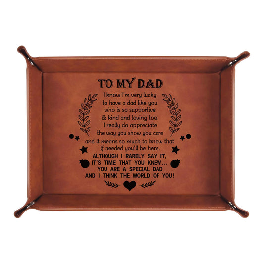LJZTYX To My Dad Gifts,Leather Tray Engraved Personalized Gifts Unique Dad Birthday Gifts from Daughter Son,Valet Tray Desktop Storage Organizer (I know DAD)