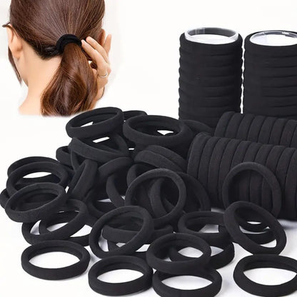 100PCS Elastic Hair Accessories - Seamless Cotton Hair Bands, Soft Ponytail Holders for Thick/Thin Hair, No Damage Elastics for Women (Black)