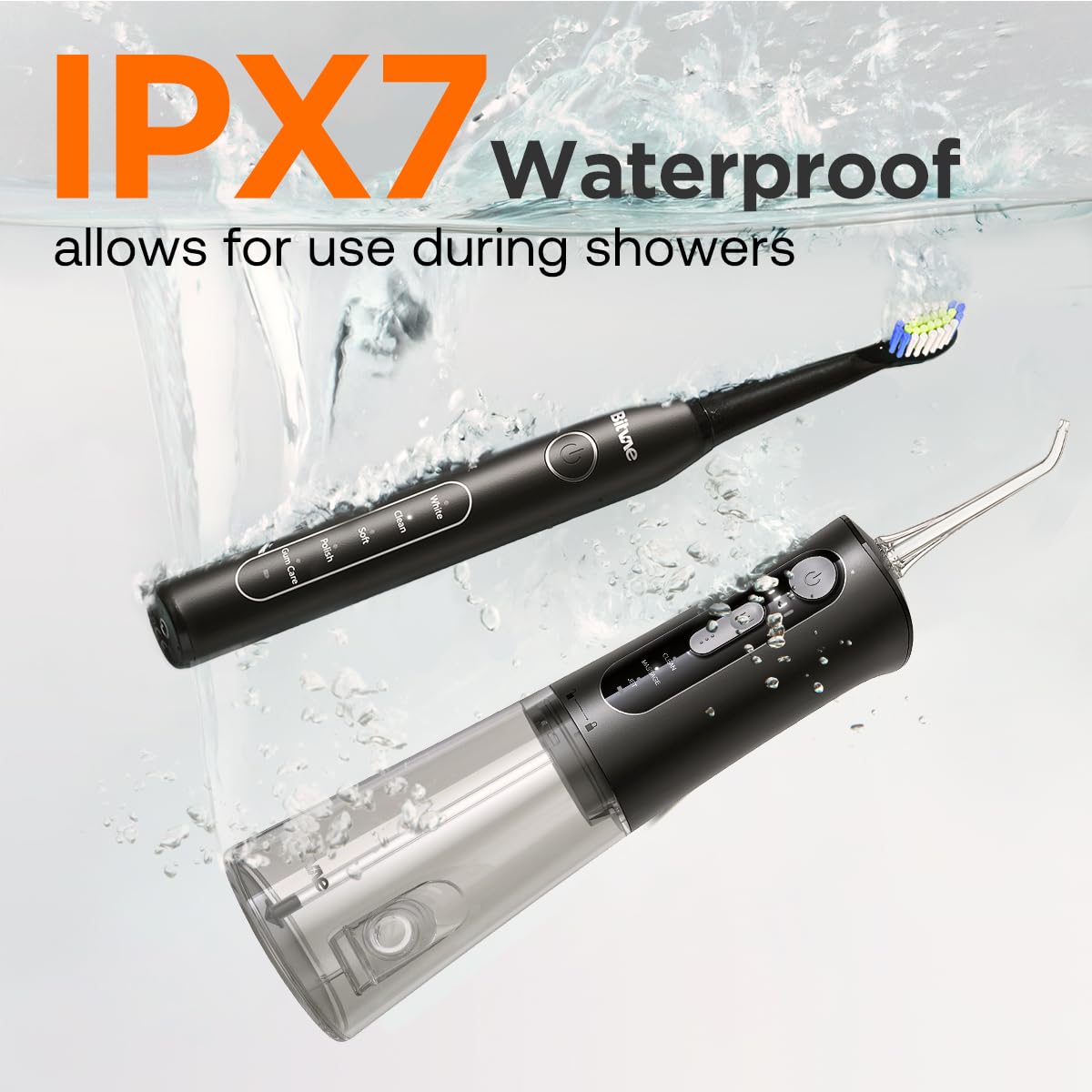 Bitvae Water Dental Flosser Teeth Picks, Cordless Water Flosser for Teeth, Braces, Dental Care and Rechargeable Rotary Electric Toothbrush Combo Set, 4 Tips, 4 Brush Heads, Waterproof, Black, C5+R1