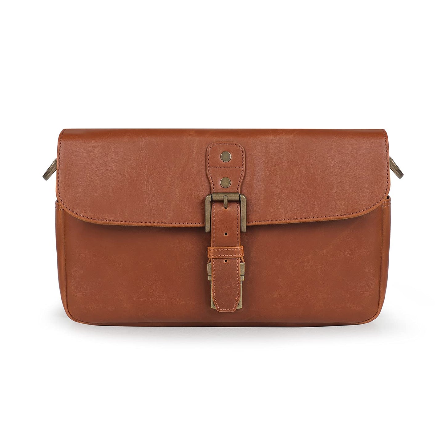 MegaGear MG1525 Leather Camera Messenger Bag for Mirrorless, Instant and DSLR Cameras - Light Brown, Compact,LightBrown