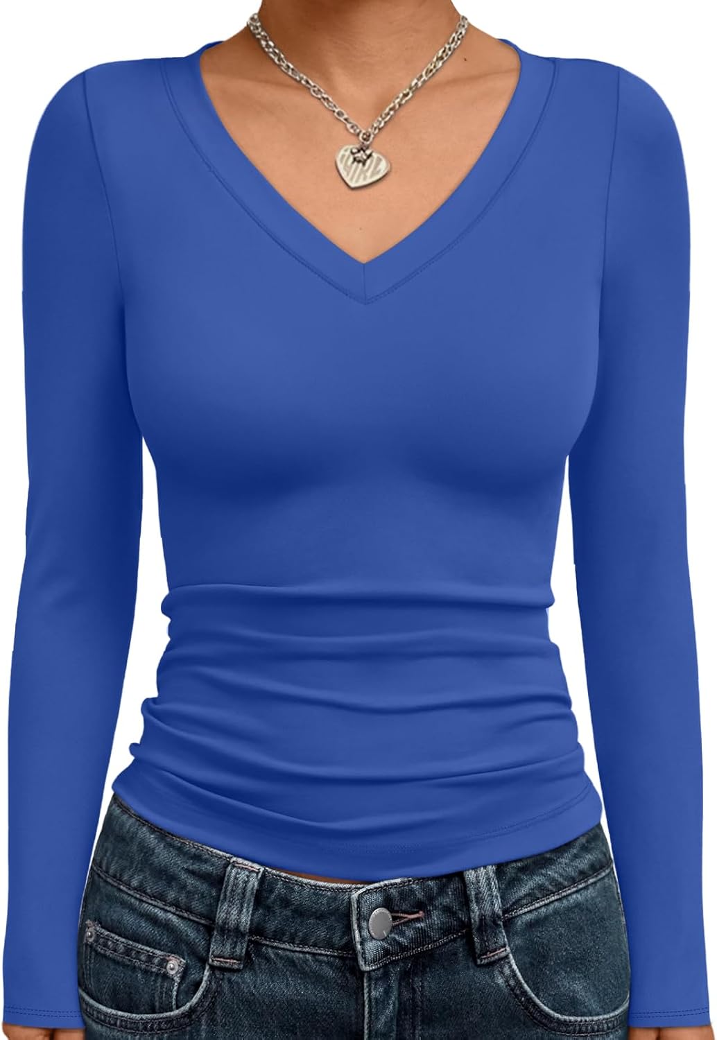 Trendy Queen Long Sleeve Shirts for Women 2025 Fall Fashion V Neck Basics Crop Tops Slim Fitted Y2K Tops Outfits Clothes