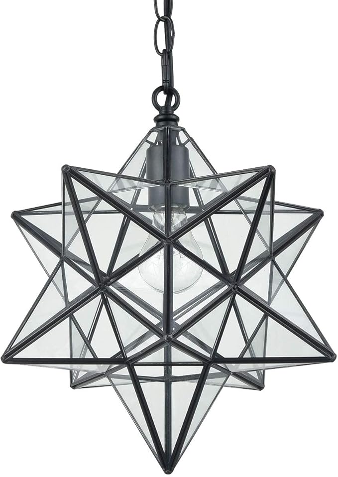 14'' Moravian Star Pendant Light Clear Glass Shade Hanging Star Lights with Adjustable Chain-E26 Dimmable Hanging Light for Kitchen Bedroom Entryway Foyer