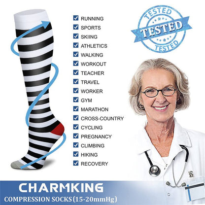 CHARMKING Compression Socks for Women & Men (8 Pairs) 15-20 mmHg Graduated Copper Support Calf Socks are Best for Pregnant, Nurses - Boost Performance, Circulation, Knee High Wide Calf(S/M, Multi 13)