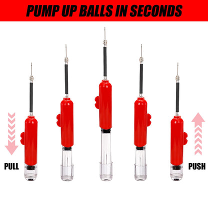 Lawei Ball Pump with Pressure Gauge, Dual Action Sports Ball Compact Pump with Needles and Nozzles, Portable Air Hand Pumps Little Pumps for Basketball, Football, Soccer Ball, Rugby, Volleyball, Red