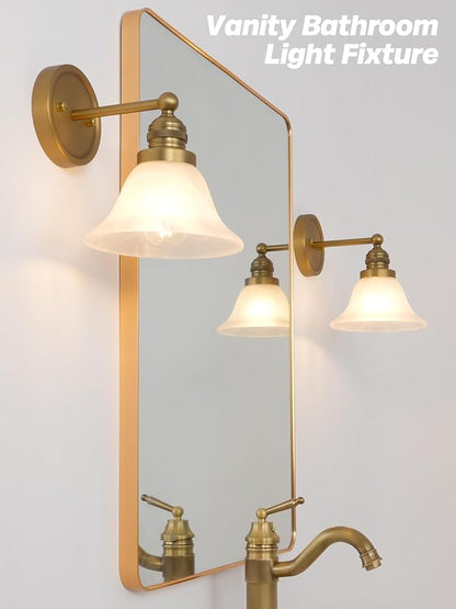 Gold Wall Sconces, Vintage Bathroom Vanity Lights with Frosted Milk Glass Brass Sconces Wall Lighting Indoor Wall Lamps for Living Room Bedroom Kitchen Sink Hallway Stairway E26