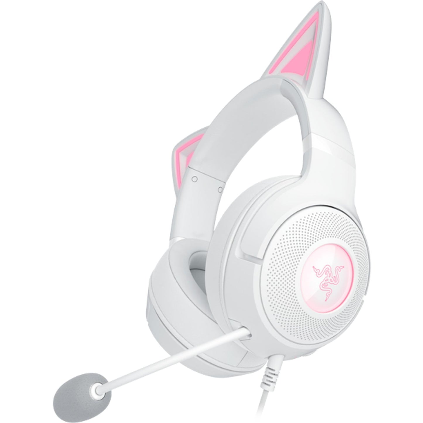 Razer Kraken Kitty V2 USB Wired Headset: Chroma RGB Kitty Ears - Stream Reactive Lighting - HyperClear Cardioid Mic - 40 mm Drivers - 7.1 Surround Sound - Comfortable Ear Cushions - White