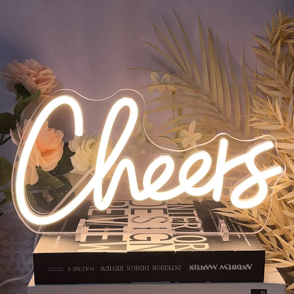 Cheers Table Number Neon Sign Desk Lamp Night Light Wedding Letter LED Neon Sign Wedding Table Decorations Neon Light Bedroom Home Room Decor Christmas Party Warm White USB 30×16.3 CM
