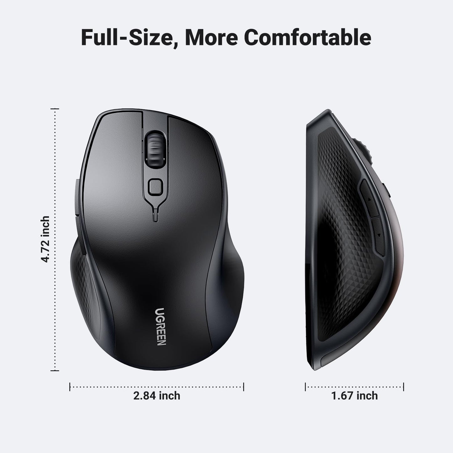 UGREEN Wireless Ergonomic Bluetooth 5.0 Mouse for Laptop, 2.4G Cordless Mouse with USB Receiver, 1000/1600/2000/4000 DPI, 5 Buttons Silent Mice for MacBook, PC, Desktop, Chromebook, Black