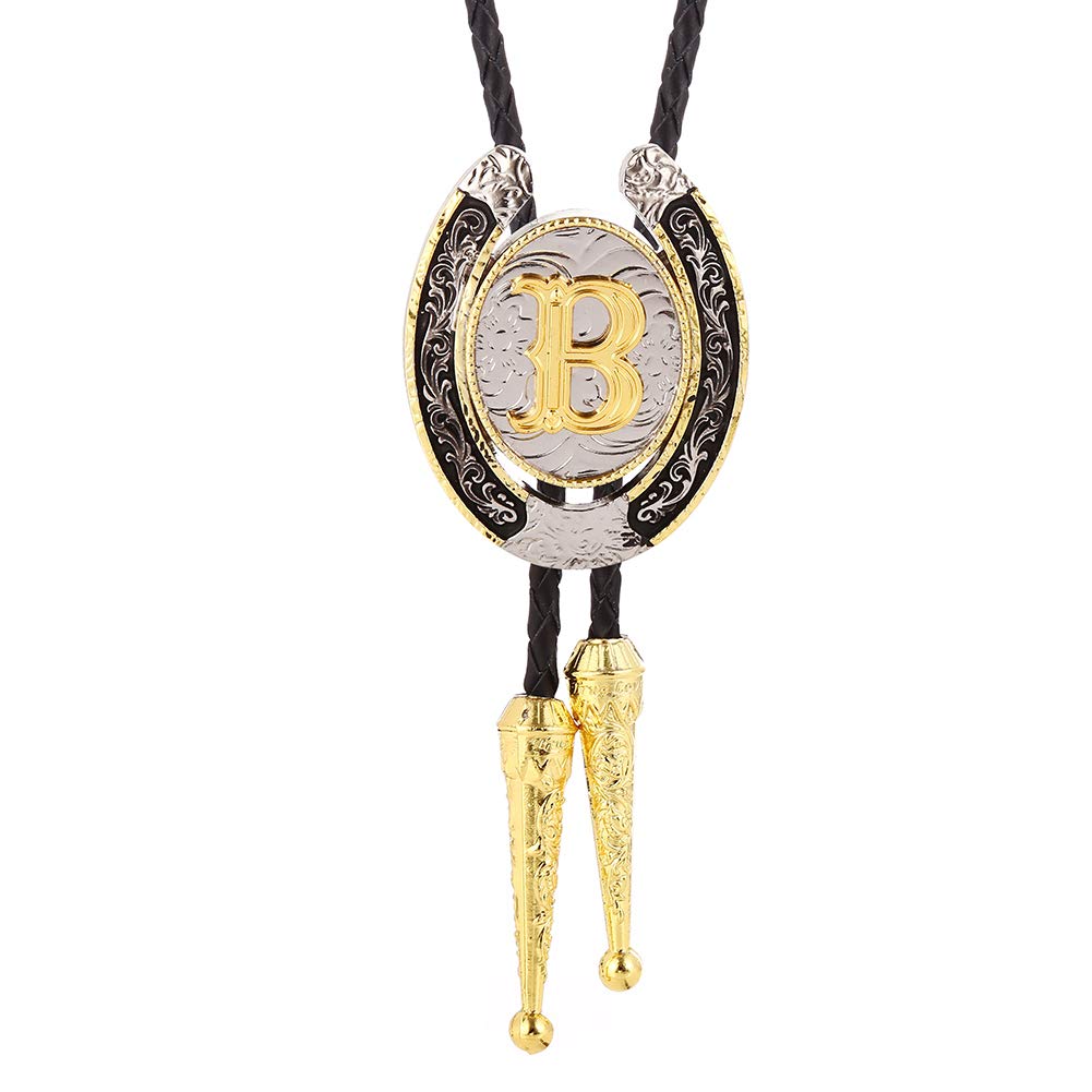 HUABOLA CALYN Bolo Tie for Men- Golden Initial Letter ABCDMJR to Z Western Cowboy Bolo Tie for Women (B)