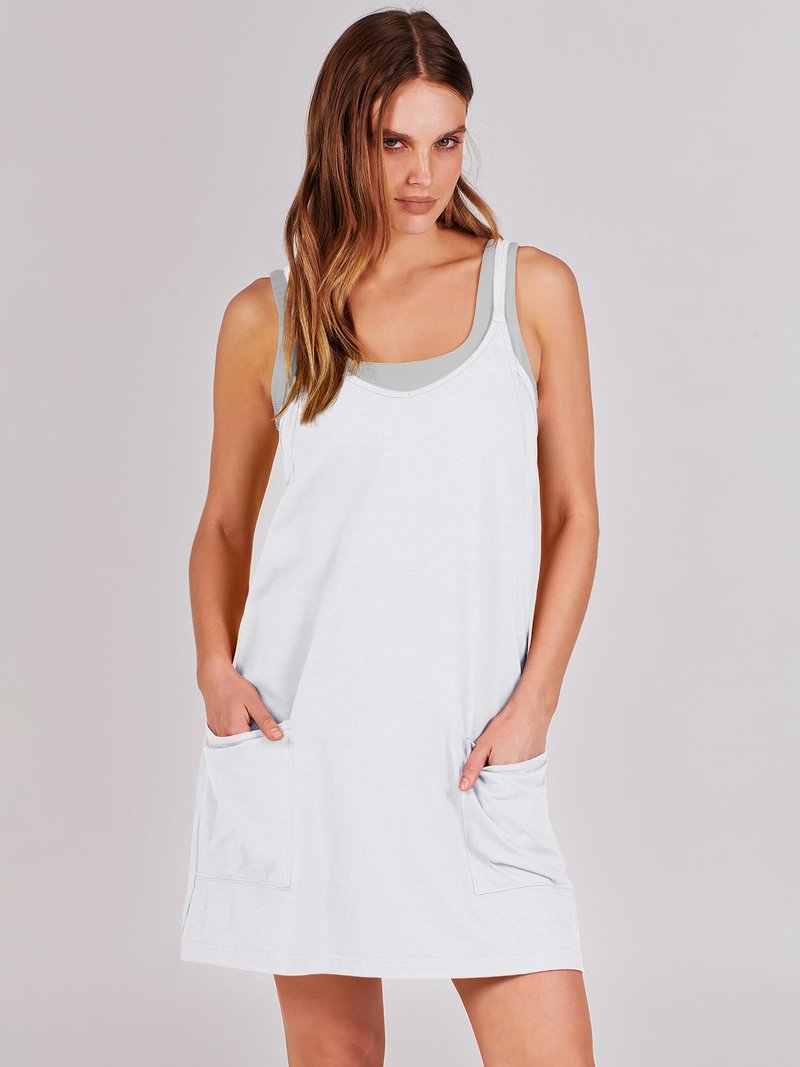 ANRABESS Women Athletic Dress Summer Tennis Workout Active Sports Mini Romper Dress Built in Shorts Travel Vacation Clothes White Medium
