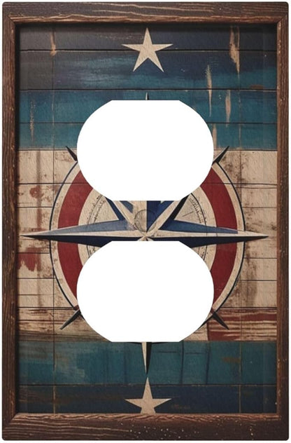 Decorative Art Light Switch Covers Nautical Rustic Star Emblem 1 Gang Single Duplex Outlet Wall Plate Switchplate Electrical Faceplate for Home Decor