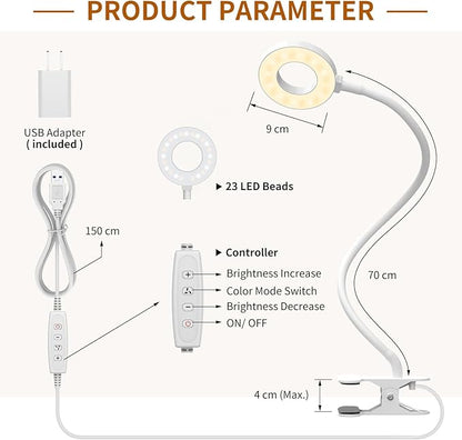 iZELL Book Light, Clip on Reading Light with Flexible Gooseneck, Dimmable LED Lamparas Clamp on Workbench Desk for Studying Painting Crafting Drawing Makeup Nail Tech Puzzle Task - 27.6‘’ White