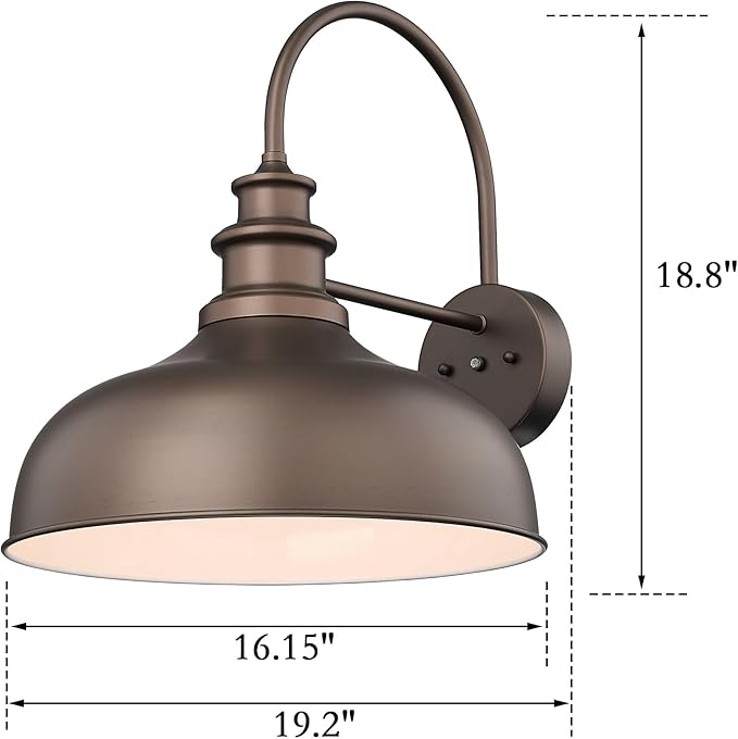 Bestshared 16 Inch Dome Large Dusk to Dawn Sensor Gooseneck Barn Light Anti-Rust Farmhouse Outdoor Wall Sconce Industrial Exterior Wall Lighting Fixture, Outside Lantern G (ORB+White, 16” Dome-1Pack)