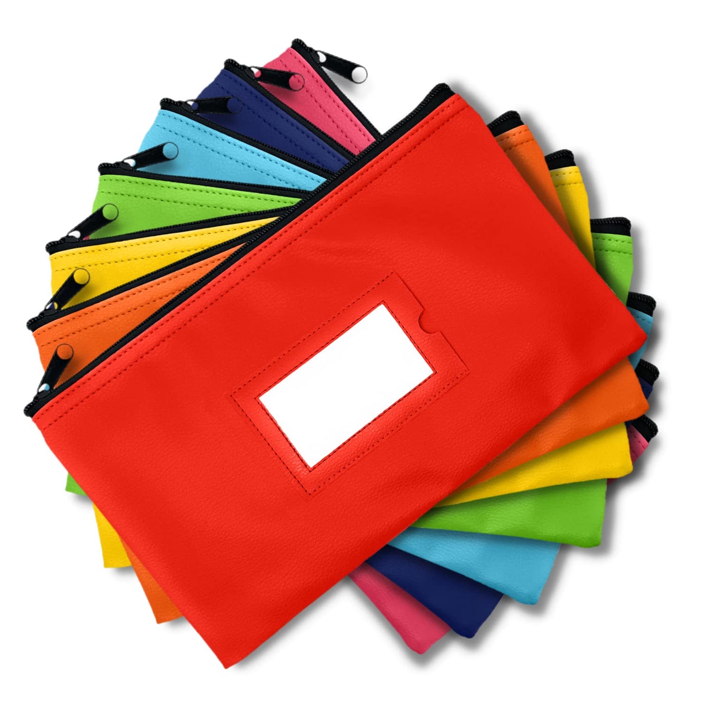 Money Bank Deposit Bag with zipper | 11x6 inch | 7 Days 7 Pieces 7 Colors | Durable Leatherette Money Cash Coin Check Wallet Pouch for Men & Women with Framed ID Window and 7 Blank Card | by GIDABRAND