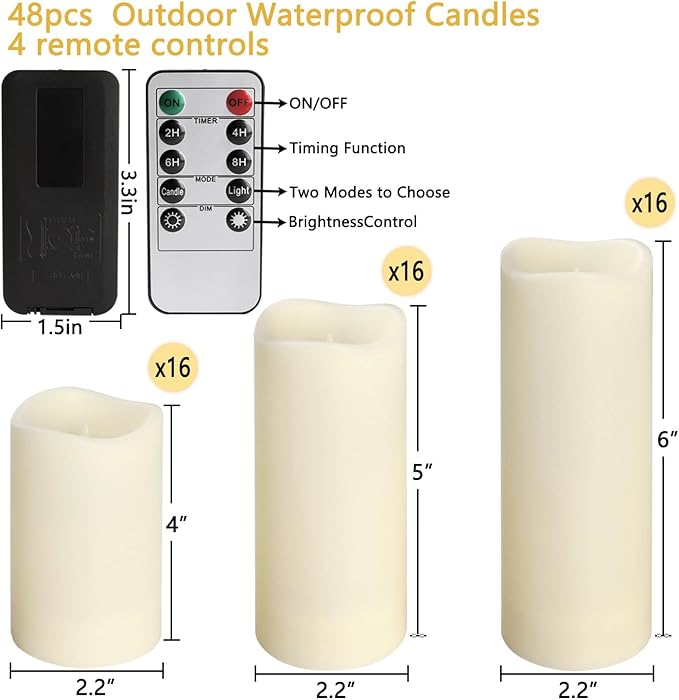 144-Pack LED Flameless Candles with Remote Control - Battery Operated, Timer, Dimmable, 3D Flame Flickering , Perfect for Halloween Christmas Parties,Wedding,Home Decor ,Gift and Special Occasions.