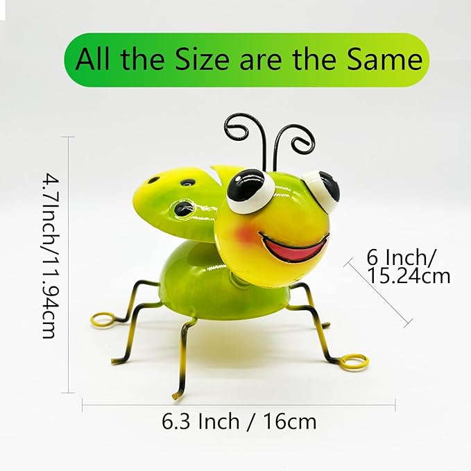 Metal Yard Art Garden Decor for Outside Cute Green Ladybugs Lawn Patio Ornaments Backyard Decorations Garden Gifts for Mom - Set of 2