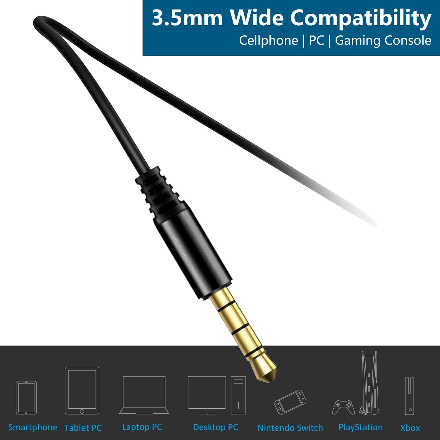 Wired 3.5mm in-ear Earbuds Headphones with Wrap-around Hooks, Gaming Headset & Boom Mic for Mobile & PC, Xbox Series X/ S, Xbox One, PS5, PS4, PlayStation, Switch [Lightweight & Secure Fit]
